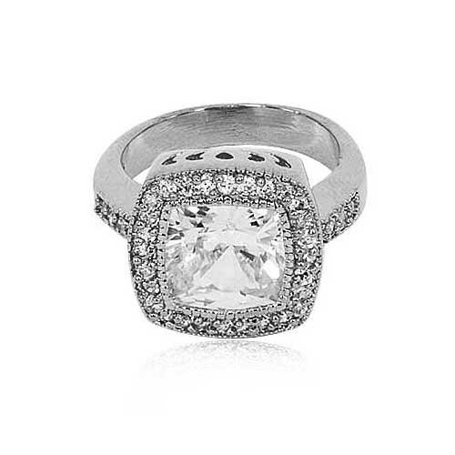 Cushion Cut CZ Ring- White Gold Filled Cubic Zirconia Engagement Ring by gemgem Jewelry