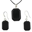 Black Jasper Octagon Pendant and Earring Set - Pendant 16mm x 22mm, Earrings 12mm x 17mm - Adjustable Cord Necklace