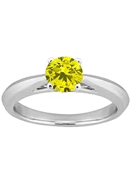 0.80 Ct Round Canary SI1/SI2 Diamond 14K White Gold Solitaire Ring