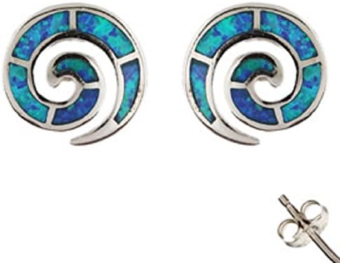 Sterling Silver Greek Earrings - Swirl Motif and Opal (8mm)