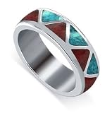 Turquoise Coral 6 MM Band Sterling Silver Navajo South Western Native American Style Ring