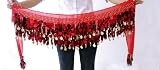 Belly Dance Hip Scarf , Gold Coins Wave & Deluxe V-hape --Red