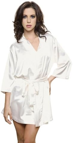 Britchzilla Bridesmaid Wedding Women's Satin Robe with Matching Sash (S/M, IVORY)