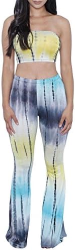 Bamovo Women's 2 Piece Sets Pullover Bra Top High Waist Maxi Long Flared Pants M