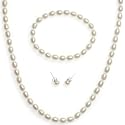 Sterling Silver White Freshwater Cultured Rice Pearl 6-7mm Necklace, Bracelet and Stud Earrings Set