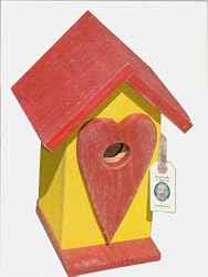 Funky Randy Birdhouse Big Rustic Yellow Birdhouse Red Heart Usable Unique House R-105