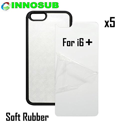 5 x Apple iPhone 6 PLUS-Rubber-black - blank dye case + inserts for dye Sublimation phone cover / blank Printable case, Made by INNOSUBTM USA