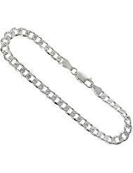 Sterling Silver Italian Curb Chain Necklaces & Bracelets 5.5mm Pave Diamond Cut Beveled Edges Nickel Free, sizes 7 - 30 inch