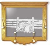 Wall Mounted Etched Mirror Coat Rack - Cowboy Western Art Etching - Solid Oak, Hand-Rubbed Finish
