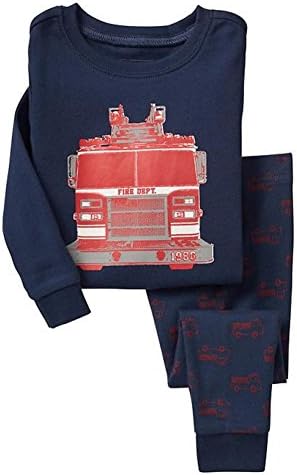 Baby Gap Boys Long Sleeve Firetruck Top and Pants Sleep Set (Blue/Red/White/Gray) (2 Years)