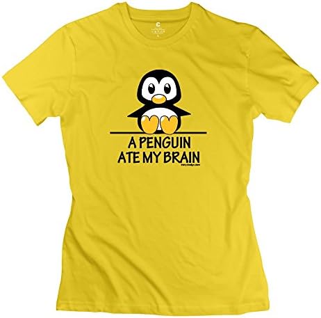 Timo Women's Tees Penguin Ate Brain Yellow Size M