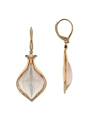 18K Rose Gold 0.28CT Diamond Drop Earrings with 18.1CT Pink Quartz Tear Cut 10.7gr
