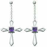 1.00 Ct.T.W. Genuine Princess Cut Amethyst in Pure Sterling Silver Cross Earrings