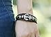 MORE FUN Punk Style Woven Rope Black Leather Triple Brand Bracelet with Metal Clasp