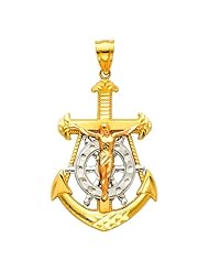 14K 3 Tri-color Gold Jesus Crucifix Anchor Religious Charm Pendant