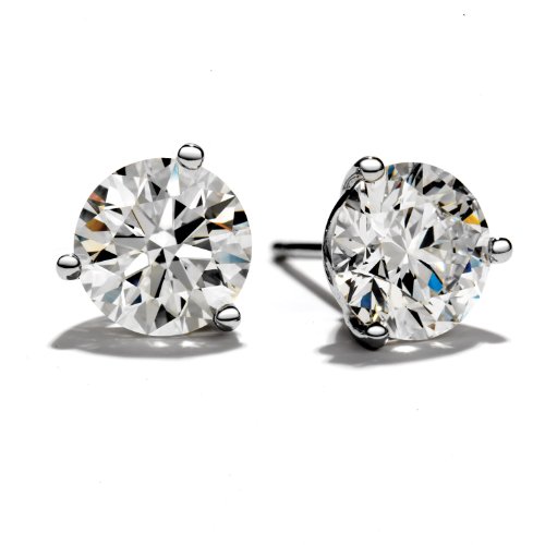 0.9 Carat 3 Prong Stud Earrings in Platinum D-F Color SI1-SI2 Clarity Round Cut Diamond Stud Earrings with screw back setting 