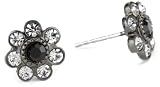1928 Jewelry Black Diamonds Crystal Flower Button Earrings