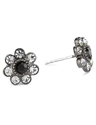 1928 Jewelry Black Crystal Flower Button Earrings