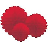 Party Partners Design Hanging Honeycomb Tissue Red Pom-Pom Party Decoration Balls, Set of 3