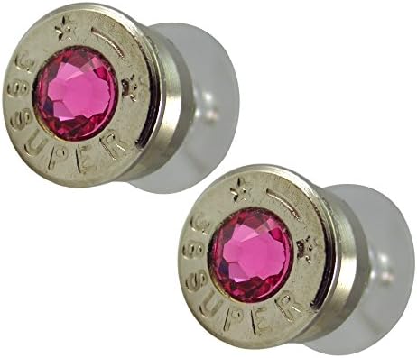 LoriDavidson Designer Nickel Plated 38 Super Bullet Shell Swarovski Crystal Stud Earrings