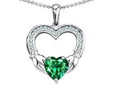 Celtic Love by Kelly Hands Holding 8mm Heart 1inch Claddagh Pendant With Simulated Emerald in .925 Sterling Silver