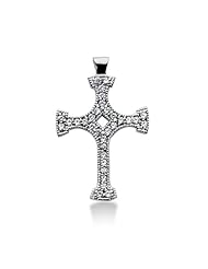 14K White Gold Round Diamond Prong Set Milgrain Cross Pendant (0.64ct)
