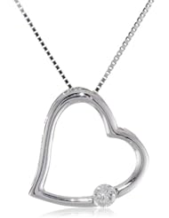 Womens 10k White Gold "Kissing Heart" Diamond Pendant Necklace (0.05 cttw, I-J Color, I2 Clarity), 18"