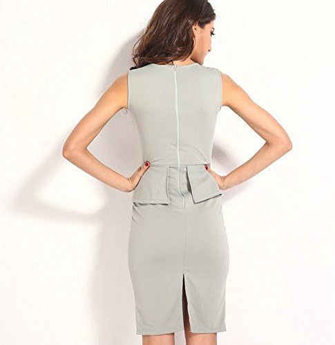 Womens Sleeveless Ruffle Side Peplum Frill Stretch Bodycon Midi Party Dress