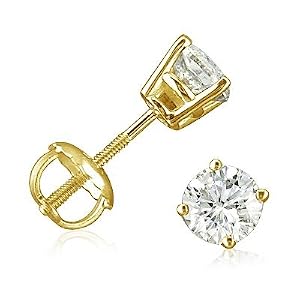 1/2ct tw IGI Certified Diamond Stud Earrings in 14K Yellow Gold with IGI Gift Box