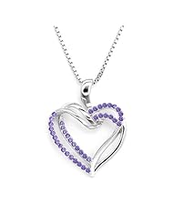 925 Sterling Silver Purple CZ Double Open Heart Necklace (16")