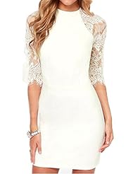 Sexy Floral Print Sheath Cocktail Lace Sheer Elbow Length Sleeves Polyester Bodycon Dress/Club Dress 