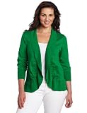 AK Anne Klein Womens 3/4 Sleeve Shirred Ruffled Cardigan Sweater