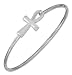 STERLING SILVER WIRE BANGLE BRACELET WITH EGYPTIAN ANKH AND LATCH HOOK CLOSURE