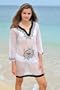 Copacabana Long Sleeve Embroidered Beach Tunic/Cover Up, S, White