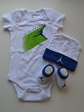 Nike Jordan Infant New Born Baby Boy/Girl Shoulder Bodysuit, Booties and Cap 0-6 Months with Jordan Sign One Set 3 Piece Set
