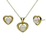 Heart Shape 14k Yellow Gold and 5-6mm Cultured Pearl High Luster Pendant Necklace 18