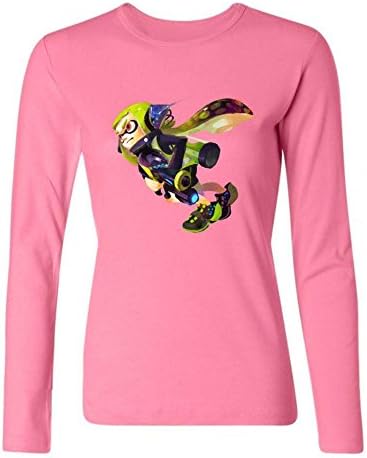 sqin Design Splatoon Gatling guns Long Sleeve T-Shirts for Women 100% Cotton Pink M