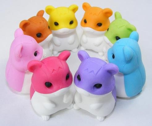 Authentic Iwako Erasers Japanese Puzzle Erasers, 8 New Hamsters. Includes 1 Free Authentic Iwako Oval Gift / Cute Collector's Box / Snack or Small Bento Box (Color Varies, Sent Randomly)