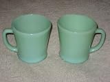 SET OF 2 - Fire King Jadite Jade-ite Jadeite 3 1/2 Inch D Handle Restaurant Ware Coffee Mugs USA
