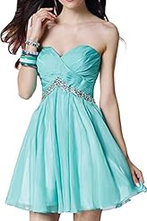 Material: Chiffon 
Occasion: Prom Dress  
Dress Length: Cocktail  
Neckline: Sweetheart  
Waistline: Empire Waistline  Natural Waistline  
Embellishments: Built-in Bra  
Closure/Back: Lace Up 
Size Category: Adult 
Dry Clean