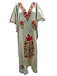 Boho Embroidered Caftan Beige Silk Kaftans Nighty