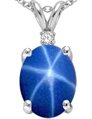 Tommaso Design (tm) Created Star Sapphire and Genuine Diamond Pendant in 14 kt White Gold