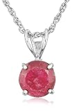 Sterling Silver 8mm Round Ruby Pendant w/ Light Rope Chain, 18