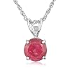 Sterling Silver 8mm Round Ruby Pendant with Light Rope Chain, 18"
