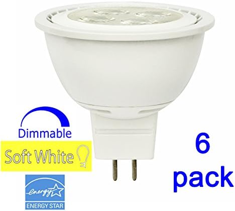 LuxBright LED MR16, Dimmable, 6W (35W equivalent), GU5.3 Base, 3000K (Soft White Glow), 350 Lumens, 38 Degrees, Energy Star Rated (PACK OF 6)