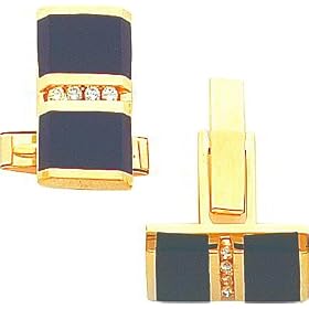 14K Gold Onyx & Diamond Cuff Links