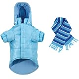 Casual Canine Polyester Snow Parka Dog Coat with Acrylic Knit Scarf, X-Small, Air Blue