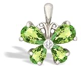 14K White Gold Genuine Pear Peridot and Diamond Butterfly Pendant