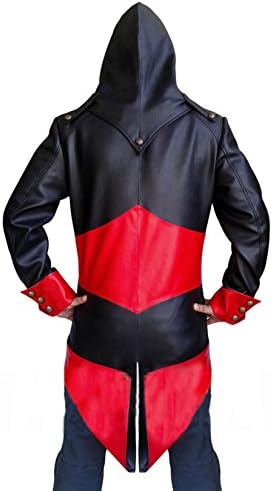 Leather Fashion Mens Assassin's Creed 3 Connor Anime Cosplay Costume Kenway Hoodie Faux Jacket (LARGE, BLACK)
