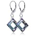 SCER197 Made with Swarovski Elements� Square Vitrial Light Crystal Sterling Silver Leverback 1.5" Dangle Earrings